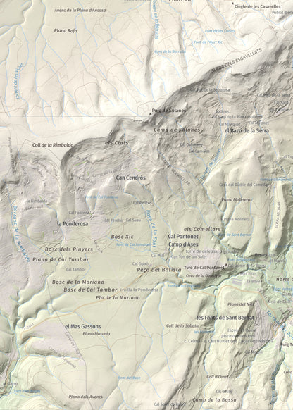 Mapa de relieve del Castellar (serra d'Ancosa), 943 m, Anoia, lámina 100 Cims de Trobart. Detalle de la zona inferior izquierda. 50 × 70 cm.