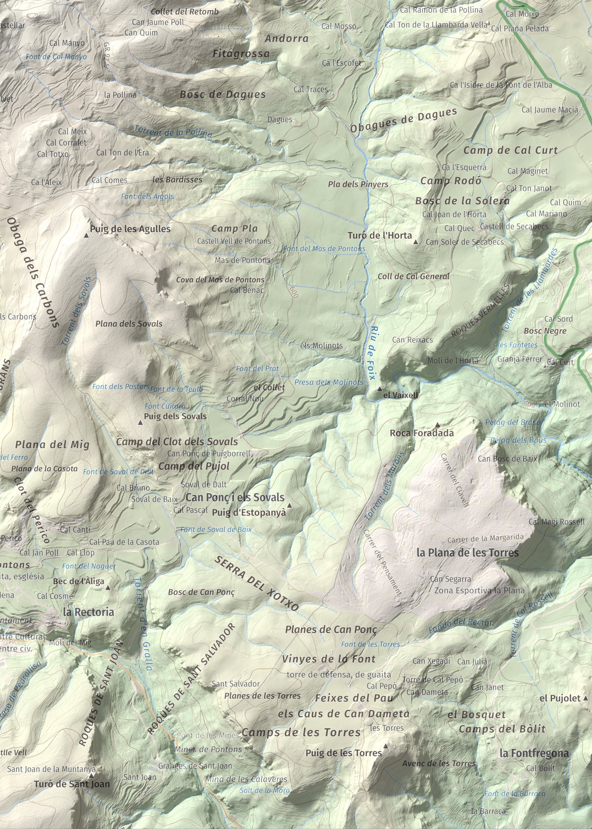 Mapa de relieve del Castellar (serra d'Ancosa), 943 m, Anoia, lámina 100 Cims de Trobart. Detalle de la zona inferior derecha. 50 × 70 cm.
