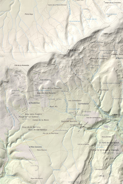Mapa de relieve del Castellar (serra d'Ancosa), 943 m, Anoia, lámina 100 Cims de Trobart. Detalle de la zona inferior izquierda. 61 × 91 cm.