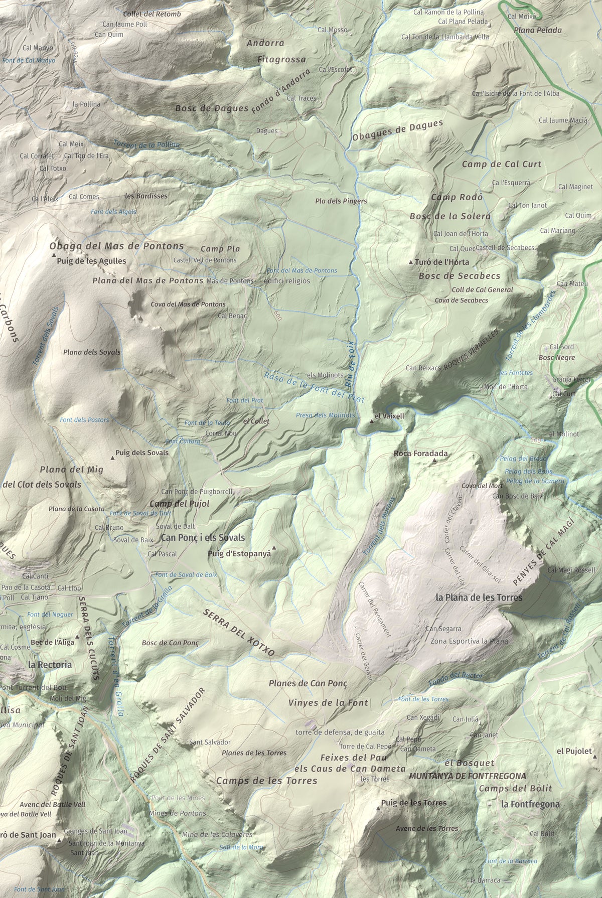 Mapa de relieve del Castellar (serra d'Ancosa), 943 m, Anoia, lámina 100 Cims de Trobart. Detalle de la zona inferior derecha. 61 × 91 cm.