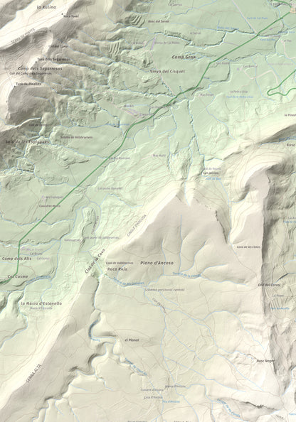 Mapa de relieve del Castellar (serra d'Ancosa), 943 m, Anoia, lámina 100 Cims de Trobart. Detalle de la zona superior izquierda. 70 × 100 cm.