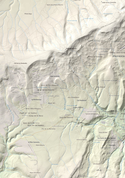 Mapa de relieve del Castellar (serra d'Ancosa), 943 m, Anoia, lámina 100 Cims de Trobart. Detalle de la zona inferior izquierda. 70 × 100 cm.