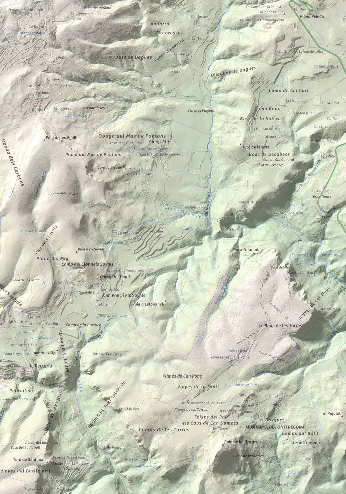 Mapa de relieve del Castellar (serra d'Ancosa), 943 m, Anoia, lámina 100 Cims de Trobart. Detalle de la zona inferior derecha. 70 × 100 cm.