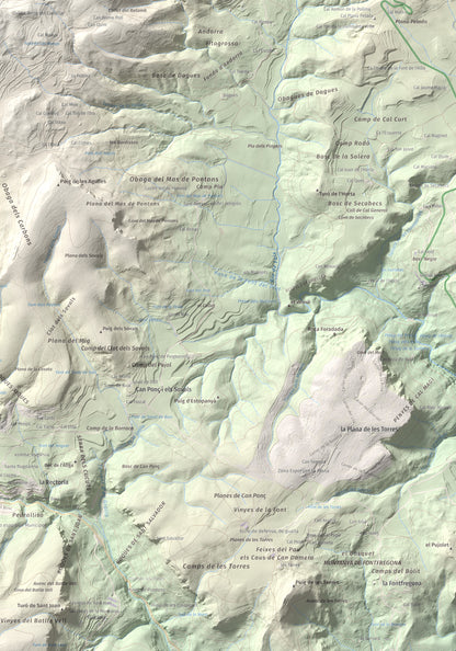 Mapa de relieve del Castellar (serra d'Ancosa), 943 m, Anoia, lámina 100 Cims de Trobart. Detalle de la zona inferior derecha. 70 × 100 cm.