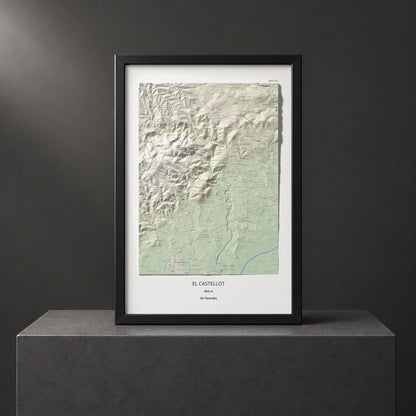 Mapa de relieve del Castellot, 465 m, Alt Penedès, lámina 100 Cims de Trobart. Presentación enmarcada. 61 × 91 cm.