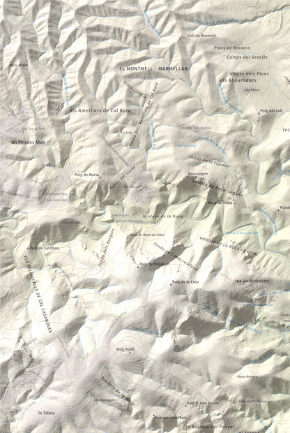Mapa de relieve del Castellot, 465 m, Alt Penedès, lámina 100 Cims de Trobart. Detalle de la zona superior izquierda. 61 × 91 cm.