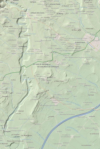 Mapa de relieve del Castellot, 465 m, Alt Penedès, lámina 100 Cims de Trobart. Detalle de la zona inferior derecha. 61 × 91 cm.