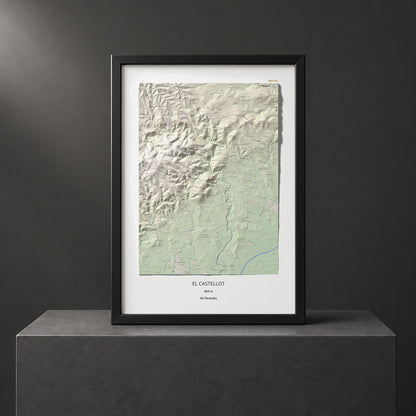 Mapa de relieve del Castellot, 465 m, Alt Penedès, lámina 100 Cims de Trobart. Presentación enmarcada. 70 × 100 cm.