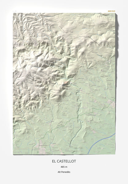 Mapa de relieve del Castellot, 465 m, Alt Penedès, lámina 100 Cims de Trobart 70 × 100 cm.