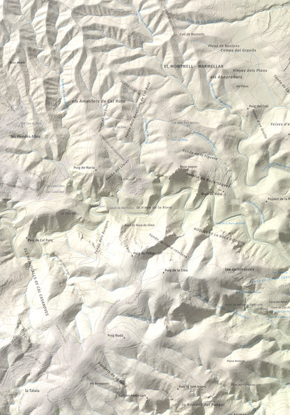 Mapa de relieve del Castellot, 465 m, Alt Penedès, lámina 100 Cims de Trobart. Detalle de la zona superior izquierda. 70 × 100 cm.