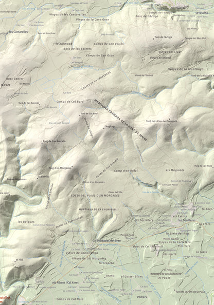 Mapa de relieve del Castellot, 465 m, Alt Penedès, lámina 100 Cims de Trobart. Detalle de la zona superior derecha. 70 × 100 cm.
