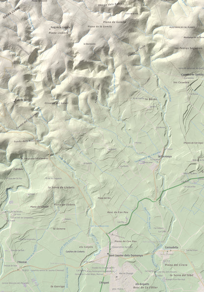 Mapa de relieve del Castellot, 465 m, Alt Penedès, lámina 100 Cims de Trobart. Detalle de la zona inferior izquierda. 70 × 100 cm.