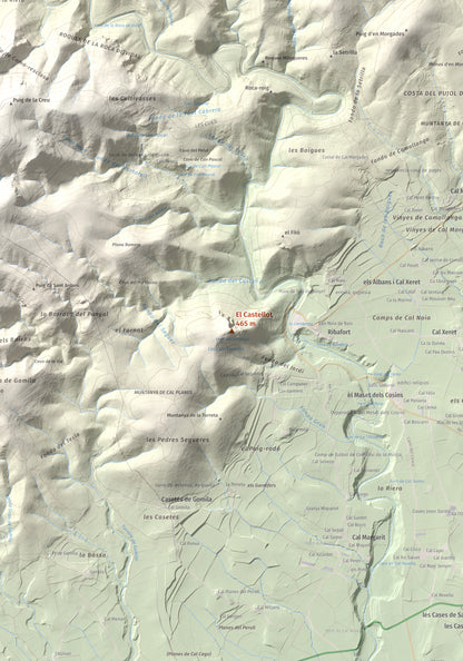 Mapa de relieve del Castellot, 465 m, Alt Penedès, lámina 100 Cims de Trobart. Detalle de la zona central. 70 × 100 cm.