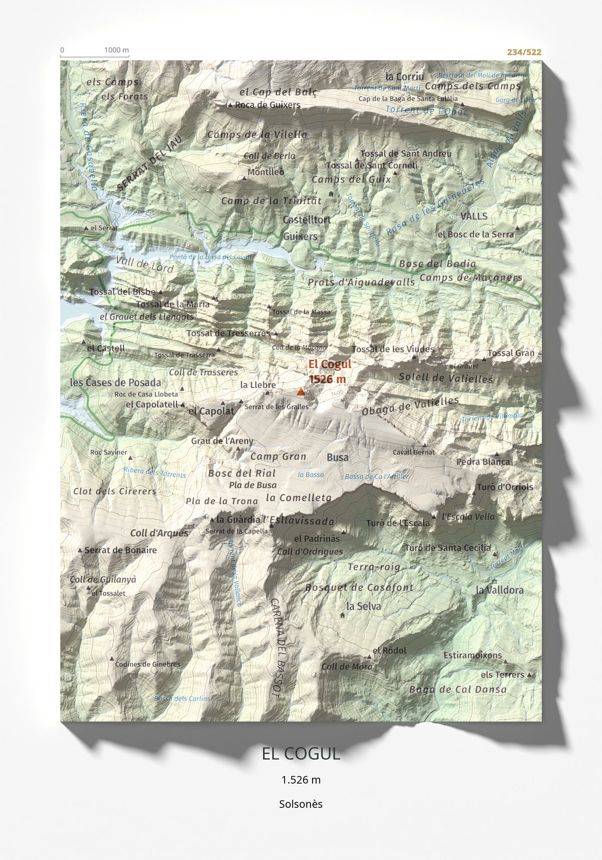 Mapa de relieve del Cogul, 1526 m, Solsonès, lámina 100 Cims de Trobart 21 × 30 cm.