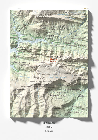 Mapa de relieve del Cogul, 1526 m, Solsonès, lámina 100 Cims de Trobart 21 × 30 cm.