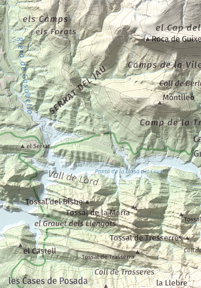 Mapa de relieve del Cogul, 1526 m, Solsonès, lámina 100 Cims de Trobart. Detalle de la zona superior izquierda. 21 × 30 cm.