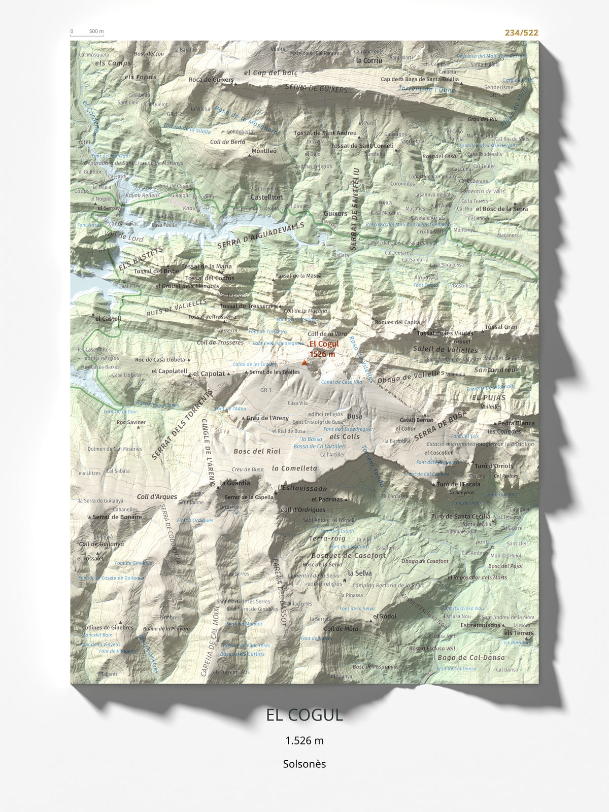 Mapa de relieve del Cogul, 1526 m, Solsonès, lámina 100 Cims de Trobart 30 × 40 cm.