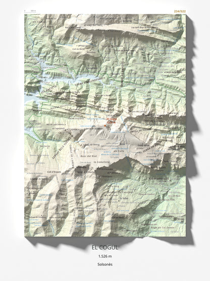 Mapa de relieve del Cogul, 1526 m, Solsonès, lámina 100 Cims de Trobart 30 × 40 cm.