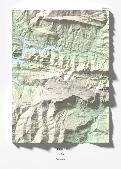 Mapa de relieve del Cogul, 1526 m, Solsonès, lámina 100 Cims de Trobart 50 × 70 cm.