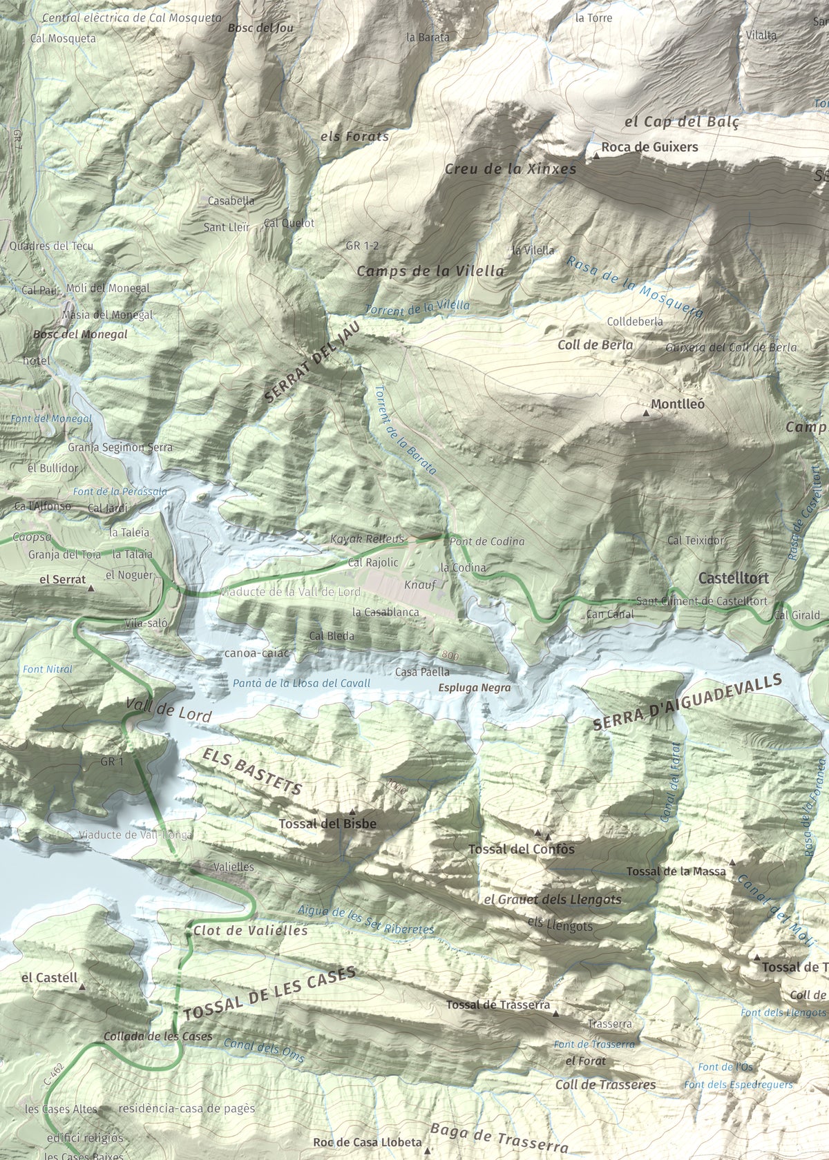Mapa de relieve del Cogul, 1526 m, Solsonès, lámina 100 Cims de Trobart. Detalle de la zona superior izquierda. 50 × 70 cm.