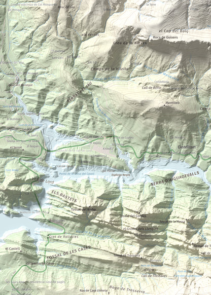 Mapa de relieve del Cogul, 1526 m, Solsonès, lámina 100 Cims de Trobart. Detalle de la zona superior izquierda. 50 × 70 cm.