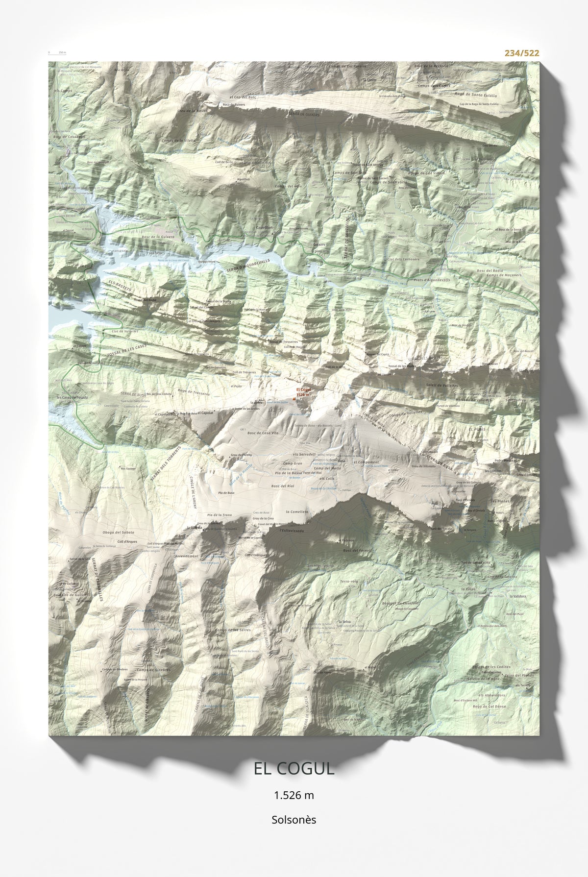 Mapa de relieve del Cogul, 1526 m, Solsonès, lámina 100 Cims de Trobart 61 × 91 cm.