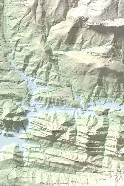 Mapa de relieve del Cogul, 1526 m, Solsonès, lámina 100 Cims de Trobart. Detalle de la zona superior izquierda. 61 × 91 cm.