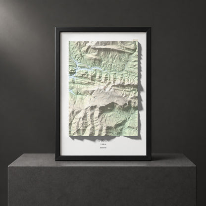 Mapa de relieve del Cogul, 1526 m, Solsonès, lámina 100 Cims de Trobart. Presentación enmarcada. 70 × 100 cm.