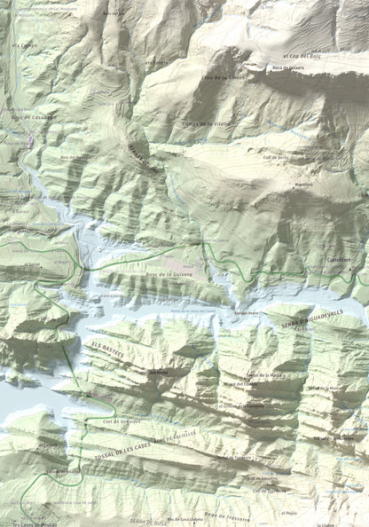 Mapa de relieve del Cogul, 1526 m, Solsonès, lámina 100 Cims de Trobart. Detalle de la zona superior izquierda. 70 × 100 cm.