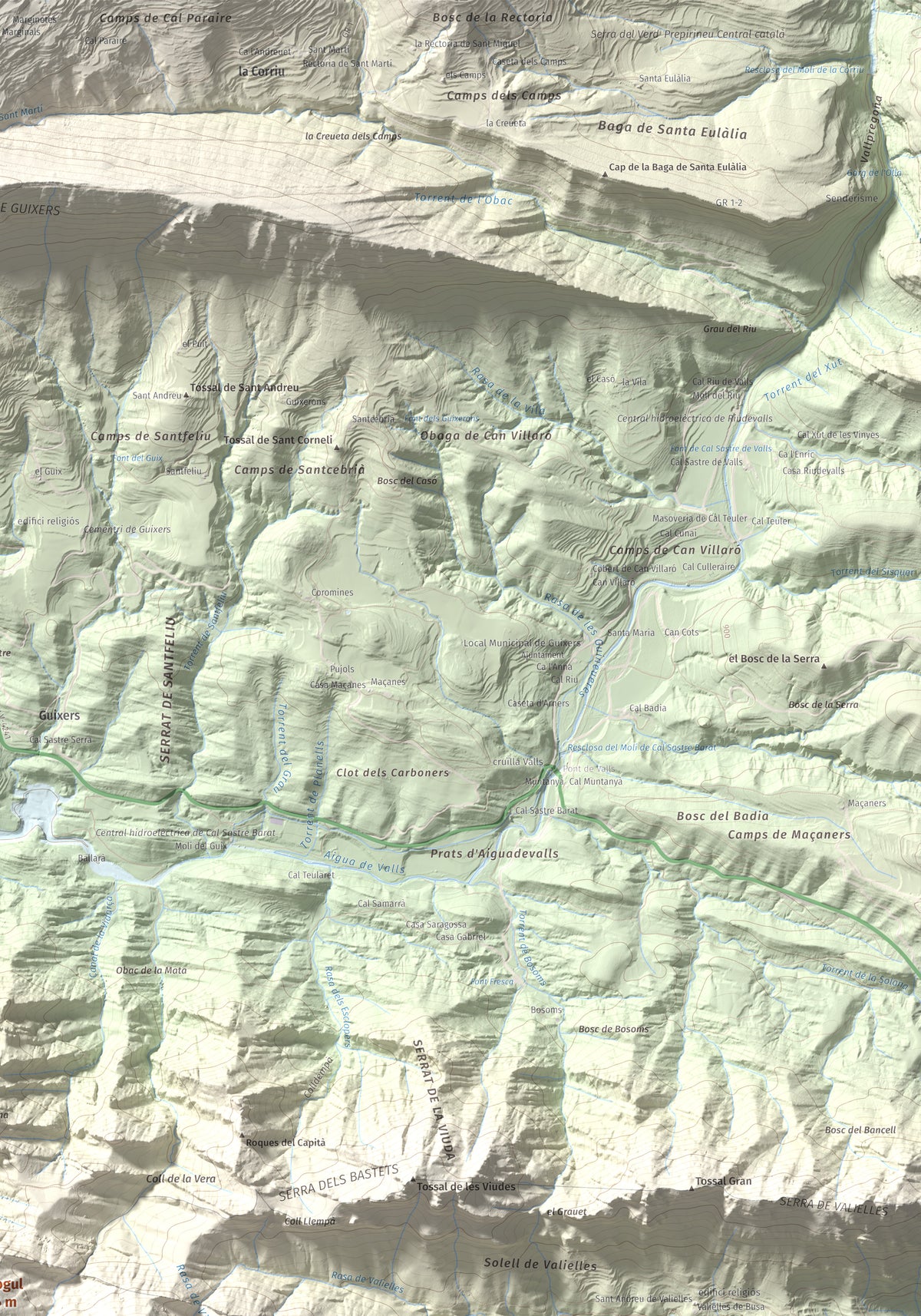 Mapa de relieve del Cogul, 1526 m, Solsonès, lámina 100 Cims de Trobart. Detalle de la zona superior derecha. 70 × 100 cm.