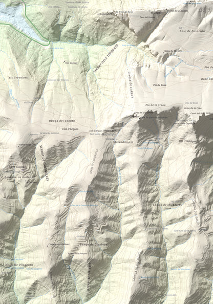 Mapa de relieve del Cogul, 1526 m, Solsonès, lámina 100 Cims de Trobart. Detalle de la zona inferior izquierda. 70 × 100 cm.