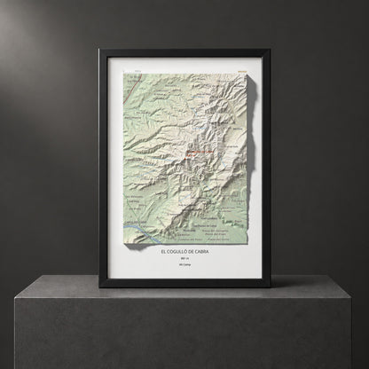 Mapa de relieve del Cogulló de Cabra, 881 m, Alt Camp, lámina 100 Cims de Trobart. Presentación enmarcada. 21 × 30 cm.