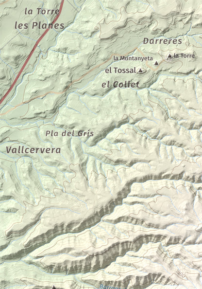 Mapa de relieve del Cogulló de Cabra, 881 m, Alt Camp, lámina 100 Cims de Trobart. Detalle de la zona superior izquierda. 21 × 30 cm.