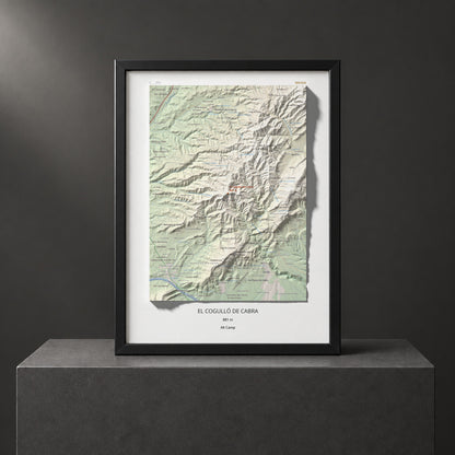 Mapa de relieve del Cogulló de Cabra, 881 m, Alt Camp, lámina 100 Cims de Trobart. Presentación enmarcada. 30 × 40 cm.