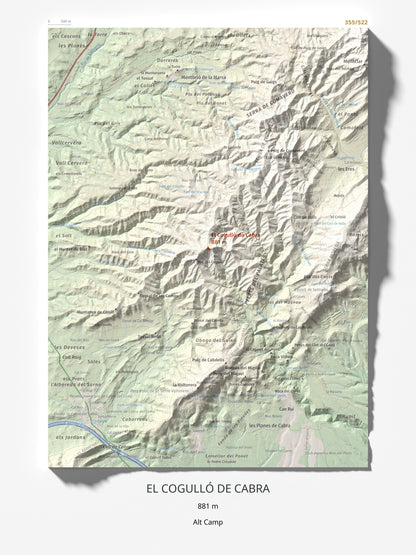 Mapa de relieve del Cogulló de Cabra, 881 m, Alt Camp, lámina 100 Cims de Trobart 30 × 40 cm.