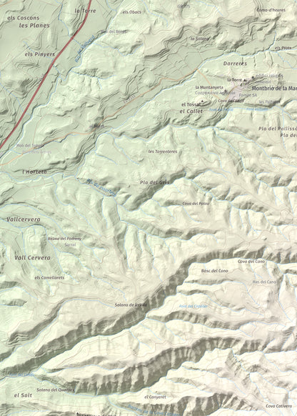 Mapa de relieve del Cogulló de Cabra, 881 m, Alt Camp, lámina 100 Cims de Trobart. Detalle de la zona superior izquierda. 50 × 70 cm.