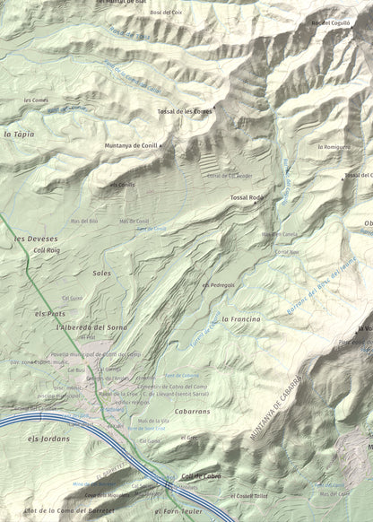 Mapa de relieve del Cogulló de Cabra, 881 m, Alt Camp, lámina 100 Cims de Trobart. Detalle de la zona inferior izquierda. 50 × 70 cm.