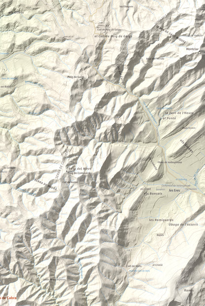 Mapa de relieve del Cogulló de Cabra, 881 m, Alt Camp, lámina 100 Cims de Trobart. Detalle de la zona superior derecha. 61 × 91 cm.