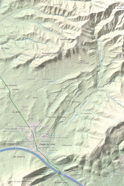 Mapa de relieve del Cogulló de Cabra, 881 m, Alt Camp, lámina 100 Cims de Trobart. Detalle de la zona inferior izquierda. 61 × 91 cm.