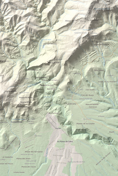 Mapa de relieve del Cogulló de Cabra, 881 m, Alt Camp, lámina 100 Cims de Trobart. Detalle de la zona inferior derecha. 61 × 91 cm.
