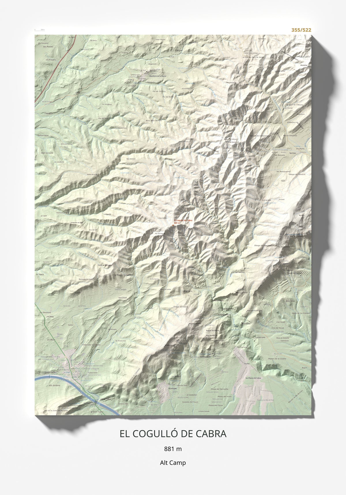 Mapa de relieve del Cogulló de Cabra, 881 m, Alt Camp, lámina 100 Cims de Trobart 70 × 100 cm.