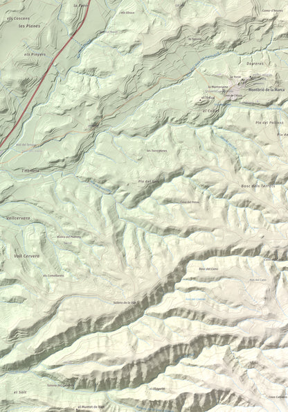 Mapa de relieve del Cogulló de Cabra, 881 m, Alt Camp, lámina 100 Cims de Trobart. Detalle de la zona superior izquierda. 70 × 100 cm.