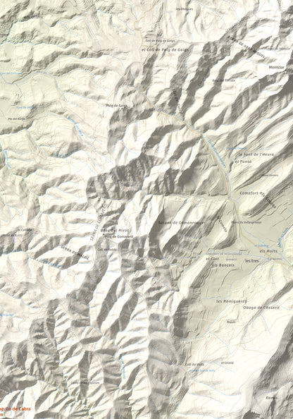 Mapa de relieve del Cogulló de Cabra, 881 m, Alt Camp, lámina 100 Cims de Trobart. Detalle de la zona superior derecha. 70 × 100 cm.