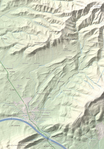 Mapa de relieve del Cogulló de Cabra, 881 m, Alt Camp, lámina 100 Cims de Trobart. Detalle de la zona inferior izquierda. 70 × 100 cm.