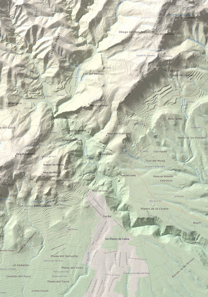 Mapa de relieve del Cogulló de Cabra, 881 m, Alt Camp, lámina 100 Cims de Trobart. Detalle de la zona inferior derecha. 70 × 100 cm.