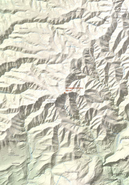Mapa de relieve del Cogulló de Cabra, 881 m, Alt Camp, lámina 100 Cims de Trobart. Detalle de la zona central. 70 × 100 cm.
