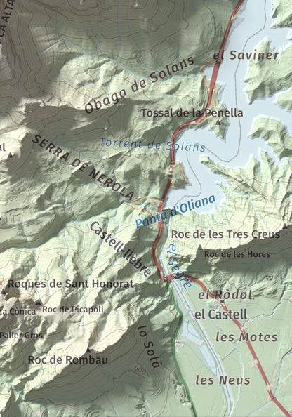 Mapa de relieve del Coscollet, 1610 m, Alt Urgell, lámina 100 Cims de Trobart. Detalle de la zona inferior derecha. 21 × 30 cm.