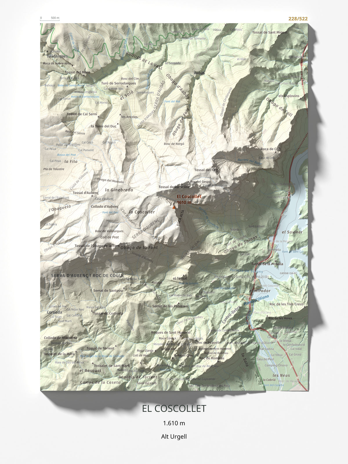 Mapa de relieve del Coscollet, 1610 m, Alt Urgell, lámina 100 Cims de Trobart 30 × 40 cm.