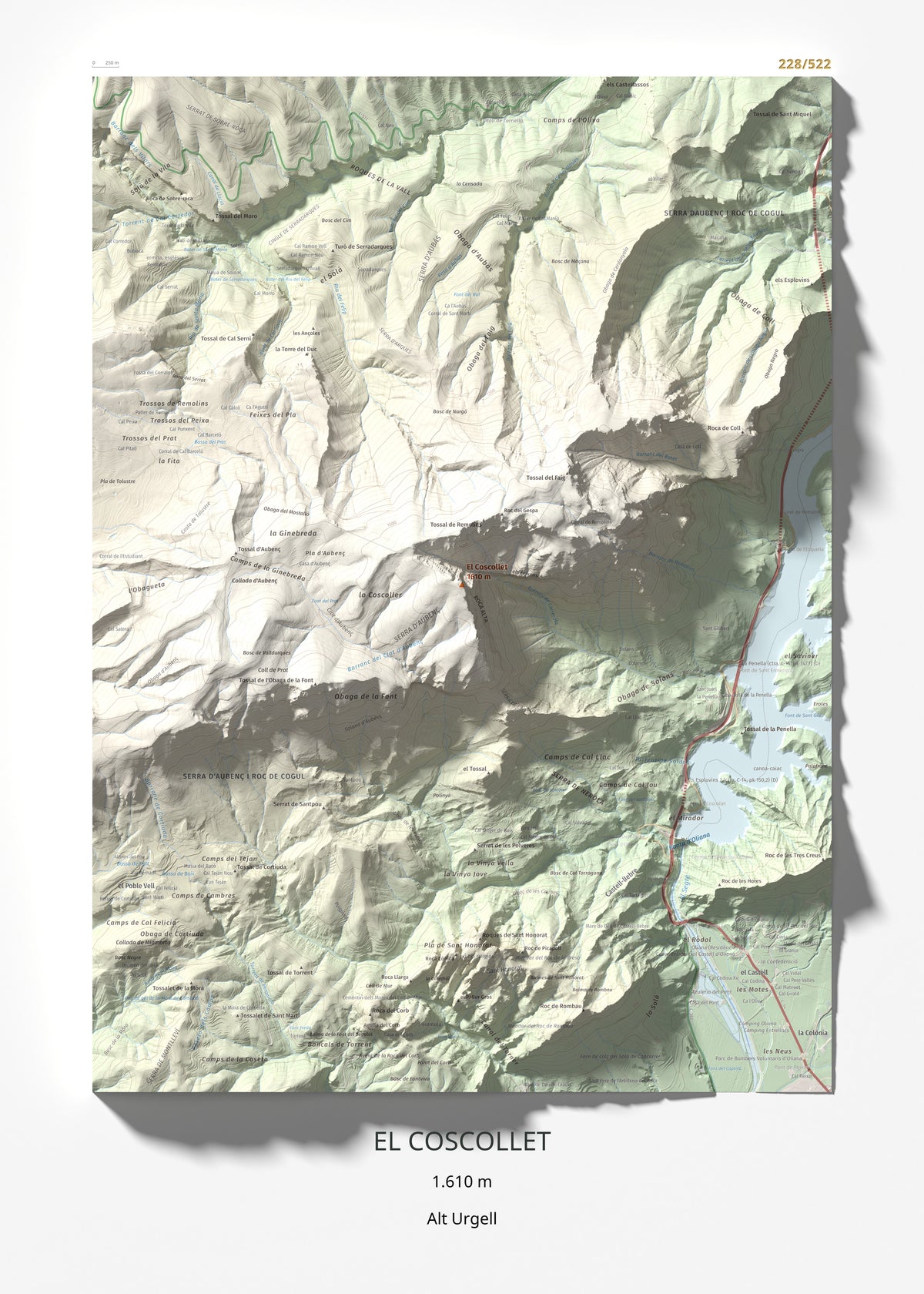Mapa de relieve del Coscollet, 1610 m, Alt Urgell, lámina 100 Cims de Trobart 50 × 70 cm.