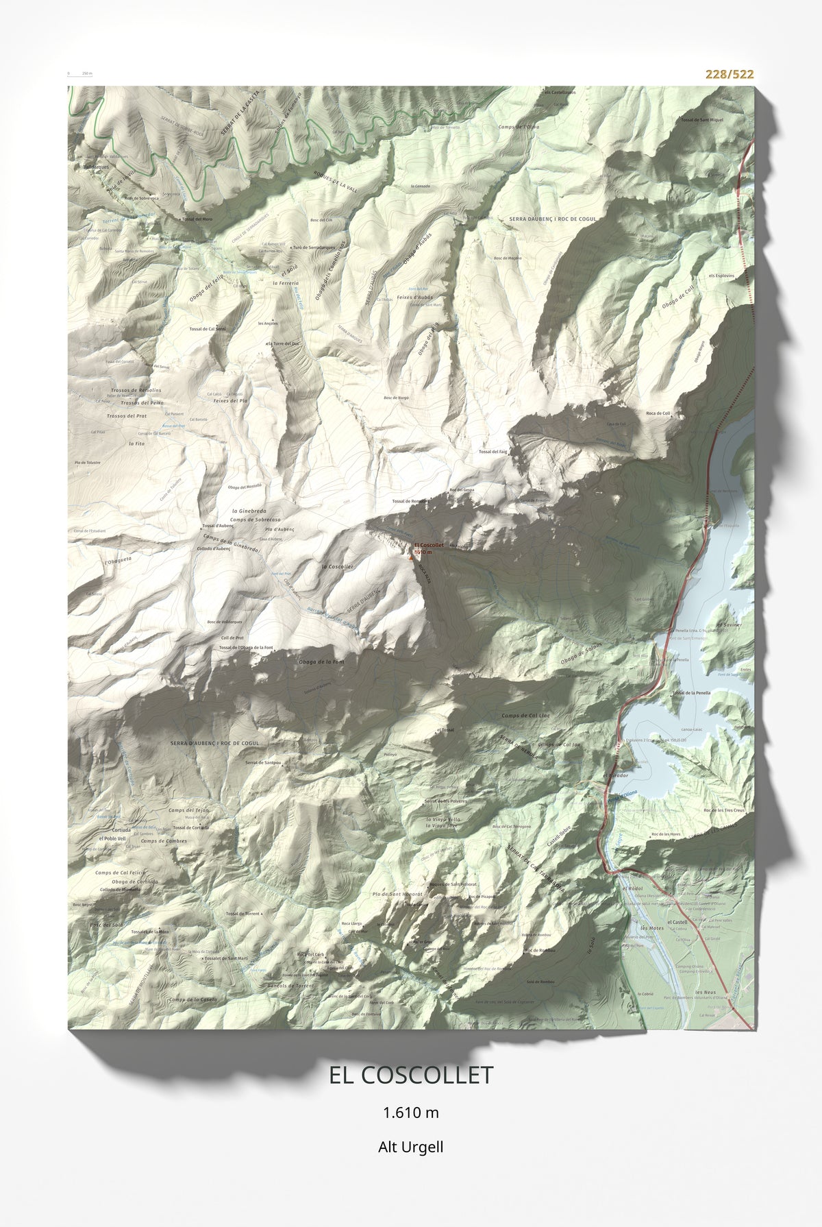 Mapa de relieve del Coscollet, 1610 m, Alt Urgell, lámina 100 Cims de Trobart 61 × 91 cm.